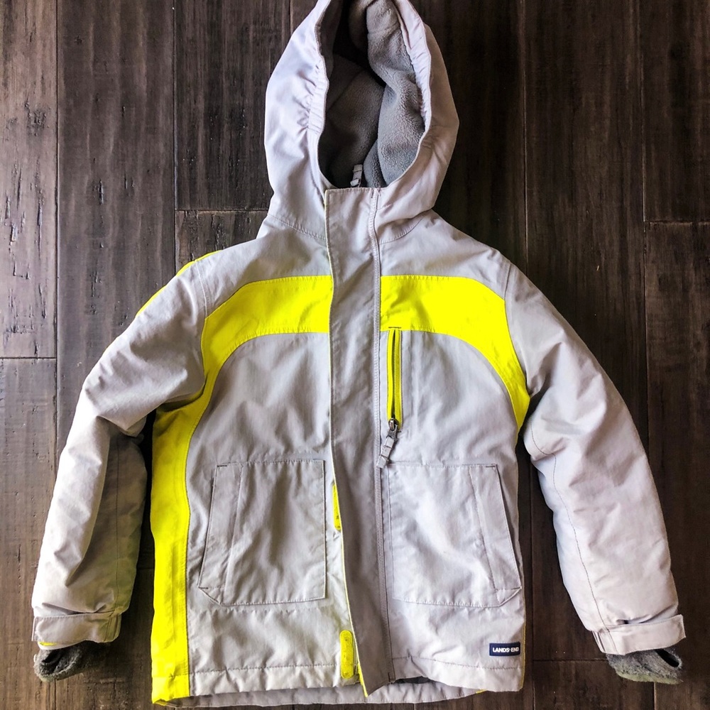 Lands’ End Boys Squall Winter Jacket - Grey & Lime